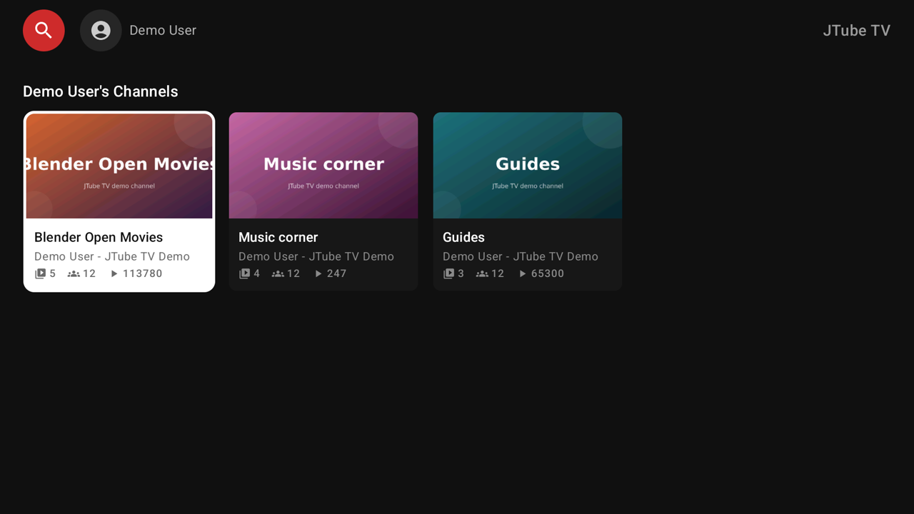 Channels screen with channel cards