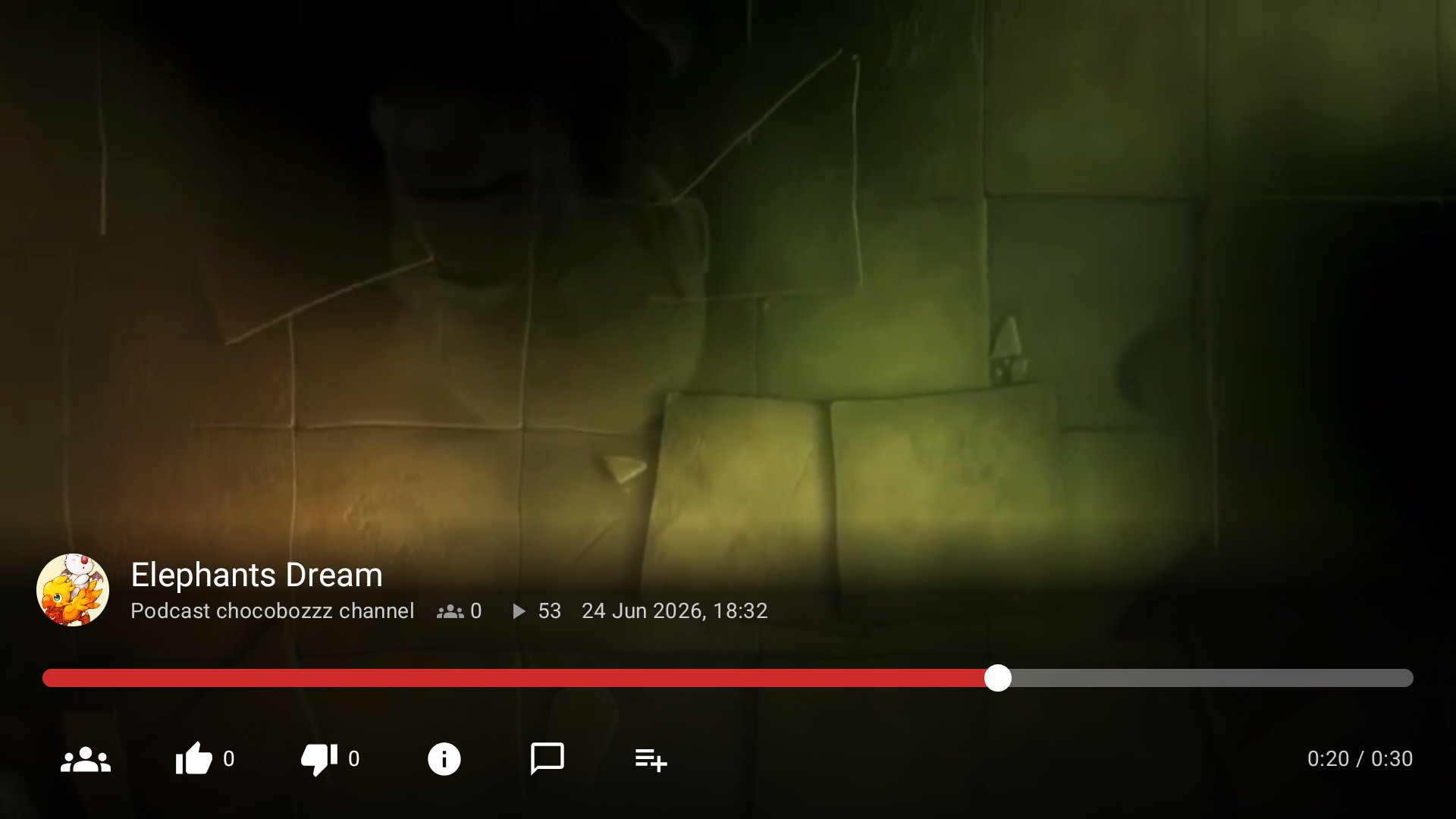 Player with controls, seek bar and title